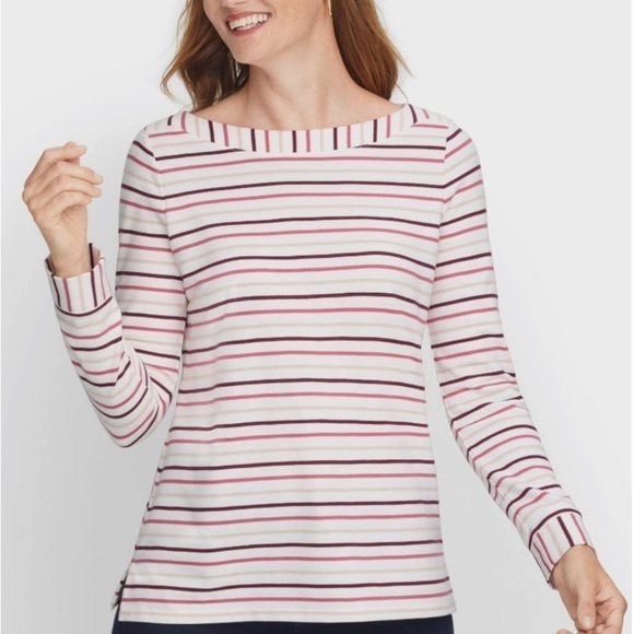 Talbots bateau pullover top. Size Large.  Long sleeves. White with stripes. - Picture 1 of 10